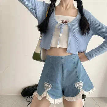 Poletje college Japonski mehko dekle srčkan čipke hlače ženske Ulica Harajuku ultra kratke jeans Vse-ujemanje hlače za študente 2021