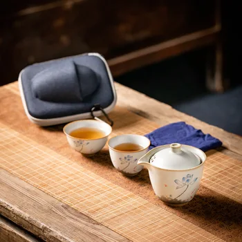 Bela keramični čajnik gaiwan z 2 gaiwan, skodelice čaja seti prenosni potovanja čaj določa drinkware Porcelana Teaset Slovesnosti Čaj Pot