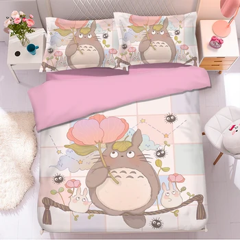 Priljubljen Anime Totoro 3D Posteljnina Nabor Rjuhe Prevleke Pillowcases Tolažnik Posteljnina Določa Bedclothes Posteljno Perilo Totoro posteljnina določa 01