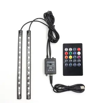 USB vtičnico za vžigalnik Auto Notranjosti LED Dekorativna Vzdušje Lučka Pisane Glas Nadzorovanih Lučka Avto Stopala Svetlobo Okolice Lučka