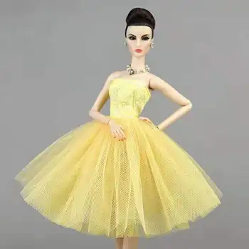 Klasična Rumena 4-plast Princesa Čipke Obleke za Barbie Lutka Obleko Kratek Balet Obleko Tutu Obleke Vestido 1/6 BJD Opremo Igrače