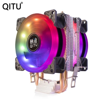 QITU 2 Toplote Cevi CPU Hladilnik 3-pin, 4-pin pwm RGB Intel LGA 775 1150 1155 1200 1366 2011 X79 AMD AM4 PC tiho 90 mm hladilni ventilator