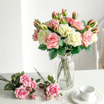 Umetno Cvetje Big Svilenih Vrtnic NOVO Lepo Veje Vaza za Dom Poročno Dekoracijo Retro Jeseni Ponaredek Rastline Božični Dekor