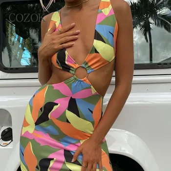 Novo Beach Slog obleke, ženske Špageti Trak Proti-Vrat Mozaik Tulec Poletje Casual sexy obleka