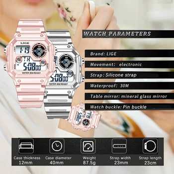 2021 LIGE Nove Luksuzne Rose Dame Watch Za Ženske Digitalni Nepremočljiva Datum Alram Ura Silikonska Elektronski LED Zaslon ročno uro