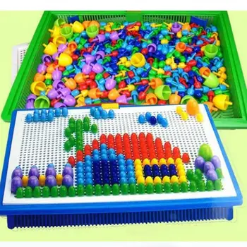 Otroci Otroški Puzzle Peg Odbor Z 296 Kljukice Izobraževalne Igrače, Kreativna Darila, Uganke, Igrače, Pisane Gumbi Z Montažo Gobe