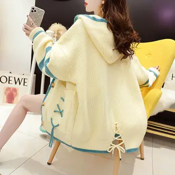 Pletene hooded jakna ženske 2021 novo pomlad in jesen pulover jopico korejski priložnostne vse-tekmo, Western stil