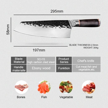 Japonski Kuhar Nož Ročno Kovani Kiritsuke Kuhinjski Nož iz Nerjavečega Jekla Nož za Meso, Sadje, Ribe, Zelenjava Mesar Nož