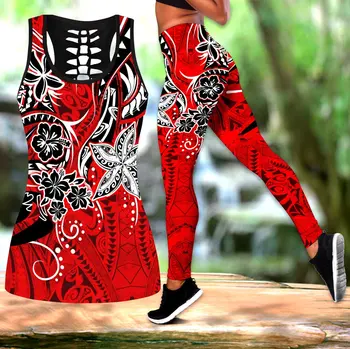 Pohnpei Polinezijski Tribal Tattoo & Cvetje 3D Vsem Natisnjeno Legging & Tank top Seksi Elastična Ženski Suh Dokolenke DDK30