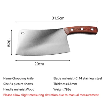 Velike Kosti Noži za Sekljanje Nož 835g iz Nerjavečega Jekla Cleaver 5 mm Rezilo Sekljanje Kuhinjski Noži za Rezanje Svinjske Kosti 4Cr14mov Jedilni pribor
