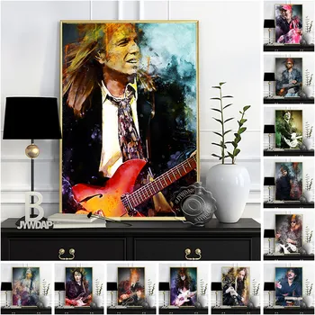 Slavni Kitarist Rock Legenda Plakat, Letnik Star Portret Akvarel Platno, Slikarsko, Bar Pub Klub Navijačev Zbirka Dekor