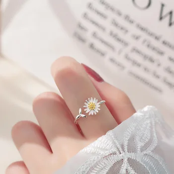 Bohemian Etnične Srebrne Barve Daisy Cvet Obroči za Ženske Poročne Poroke Vintage Odprite Prst Obroči Božična Darila