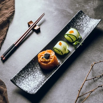 Japonski ploščo Ustvarjalne pravokotne suši ploščo Black preprost dolgo ploščo 34,5 cm*8,5 cm Japonski restavraciji namizna dobave