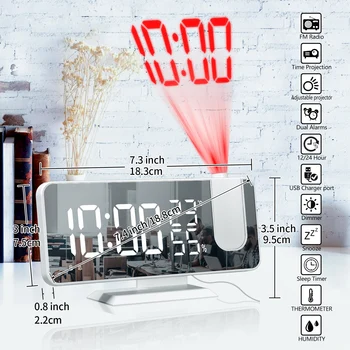 LED Digitalna Budilka Watch Tabela Elektronski Namizne Ure USB Wake Up FM Radio Čas Projektor Dremež Funkcija 2 Alarm