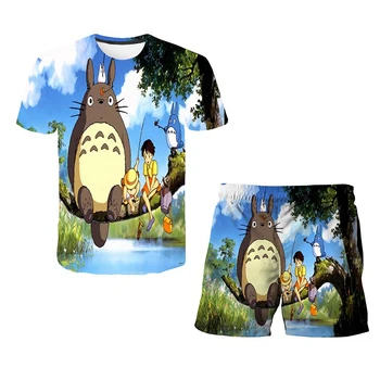 2021 Poletje Otrok, Fant T-Shirt Hlače Anime Moj Sosed Totoro Grafični 3D Tiskanje Harajuku Stil Dekle T-Shirt Nastavite Dekle