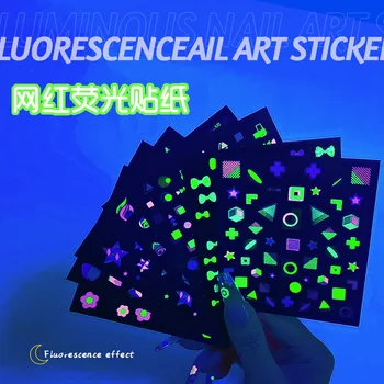 Fluorescentne Barve Svetlobne Nalepke za Nohte 3D Grafiti Star Lok Rose Barve Blok Geometrijske samolepilne Dekoracijo Nohtov