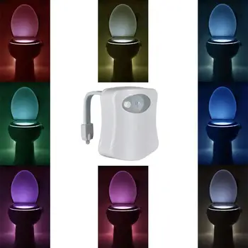 Smart PIR Senzor Gibanja Školjko Sedeža Noč Svetlobe 8 Barv Nepremočljiva Ozadja Za Toaletno Posodo LED Luminaria Lučka za WC Školjko Svetlobe