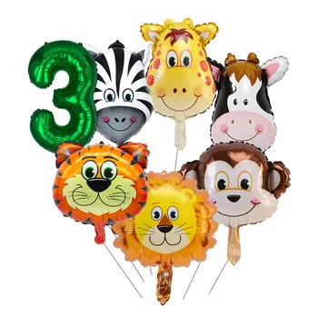 7pcs Jungle Safari Happy Birthday Balone Živali Folija Baloni Divji Otroci Rojstni dan Baby Tuš Dekor Ozadje Dobave