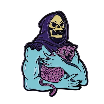 Icanvas Skeletor, ki ima Mačka emajl pin smrti,duh broška Gospodar vesolja, On je-človek značko Goth Halloween darilo
