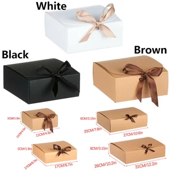 10pcs Kvadratnih Kraft Papir Polje Kartonske Embalaže Valentinovo Poročno Noč Party Gift Box S Trakci Sladkarije Shranjevanje