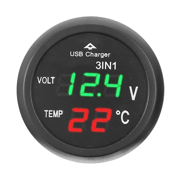 1pc 3 V 1 DC 12V 24V LED Digitalni Zaslon Avto Voltmeter Termometer Merilnik Spremlja Napetost USB Menjalec Vžigalnik za Cigarete