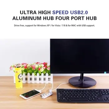 Prenosni Velikost Aluminij Zlitine Super Visoke Hitrosti 4 Vrata USB Zvezdišče USB Razdelilnik Adapter Z LED Indikator Za PC Prenosni Računalnik