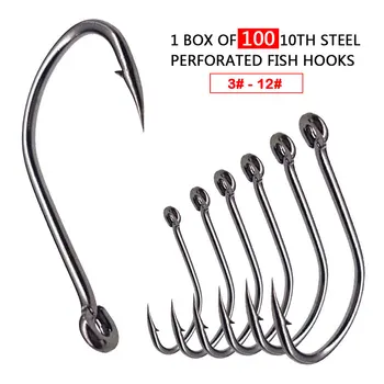 100 kozarcev/box Fish Hook 3#-12# 10 Serijo Visoko Ogljikovega Jekla Bodeče ribolov trnkov krog ribolov trnkov vrtljivi niz kavelj