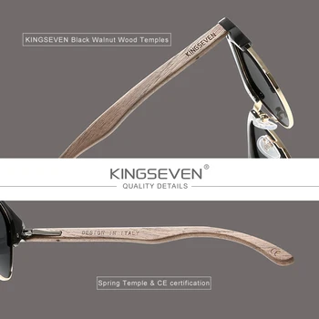 KINGSEVEN Retro Moda Style Ročno Črni Oreh Lesene sončna Očala Moški Ženske Polarizirana UV400 Objektiv Semi-Rimless Očala