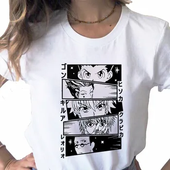 Hunter X Hunter Anime t shirt tiskanje Vrh dame T-shirt priložnostne osnove O-ovratnik belo majico kratek rokav dame Tshirt,Spusti Ladje