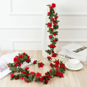 2m Umetno Cvetje Rose Ivy Trte Poroko Dekor Pravi Dotik Svile Cvet Garland Niz Z Listi Za Dom Visi Dekor