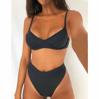 Seksi Bikini Komplet 2021 Nove Ženske Trdna Kopalke, Kopalke Poletje Plaža Obrabe Push Up Kopalke Biquini Visoko Pasu Ženski Bikini