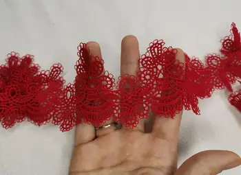 6 CM Širok VROČE rdeče Vezenje cvet čipke tkanine trim traku DIY šivanje poročne aplicirano ovratnik krpo guipure obleko poročno dekor