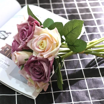 Sveže simulacije vrtnice ponaredek cvetje, poročne strani šopke nevesta rokopis cvetje dnevna soba namizno dekoracijo cvetje