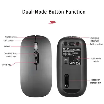 Akumulatorske Brezžične Miške Za 2,4 G In Bluetooth 5.0 Dvojni Način USB Sprejemnik Tiho Miško 1600DPI Za iOS Za računalnike MAC Računalnik Okno