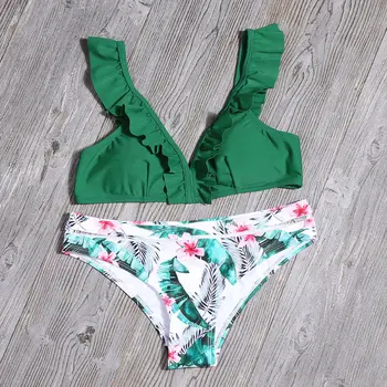 Visoko Pasu Cvetlični Ženske Bikini Kopalke Push Up Športne Kopalke Bikini Komplet Brazilski Kopalke Plavanje Plažo Ženski 2021