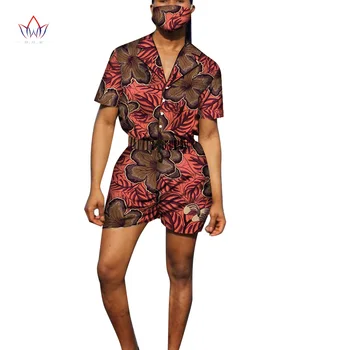 Afriške Slog T-majica in Kratke Hlače Tradicionalni Cvetlični Tisk Sklop 2 Kos Slim Fit Moški Dashiki Stranka Kostum Priložnostne Moške Obleke