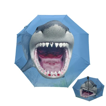 3D morski Pes, Dež Dežnik Ženske Ocean Fish 3 Zložljiva Samodejno Trajne Dežnik Windproof Edinstven Ženski Suncobran