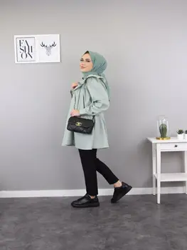 Del Vztrajnik Ovratnik Tunika Neck Majica Dolg Rokav Vrhovi Žensk Vintage Moda Muslimanska oblačila Hidžab Turčija tam kaftan Abaya Dubaj