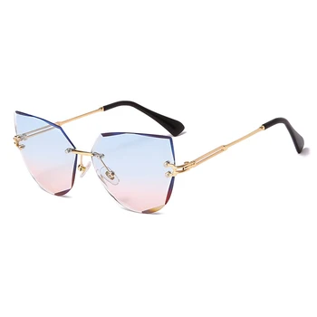 2021 Klasičnih Rimless Sončna Očala Ženske Mačka Oči, Sončna Očala Lady Odtenki Uv400 Očala Kovinska Sončna Očala