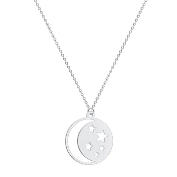 QIAMNI Crescent Moon Star Ogrlico, Obesek za Ženske, Dekleta Krog Geometrijske Ogrlica Ljubimec Darila za Rojstni dan Vesolje Nakit Čar