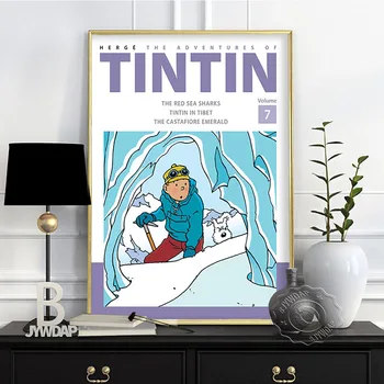 Catoon Film The Adventures Of Tintin Vlogo Visoka Kakovost Tiska Plakatov,Tintin Letnik Wall Art Bar Kava Otroci Soba Stenski Dekor