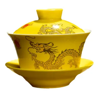 Keramični Rdeče/bela/rumena Zmaj Gaiwan Čaj Nastavite Teaware Porcelana Skodelice Kungfu Teacup Ročno poslikano Čaj Skledo Lepa grelnik vode