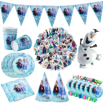 Disney Princesa Zamrznjene Elsa Ana Temo Stranki Potrebščine, Papir, Tablice Pokal Slamic Rog Za Dekleta Rojstni Dan Transparenti Dekor Balon