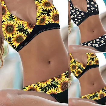 Ženske Poletne Sončnično tiskanja Tank Seksi dvodelne Bikini Kopalke, Kopalke Proti-Vrat Bikini Plaži Šport 2-Kos Kopalke