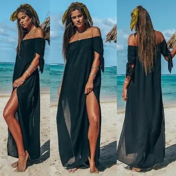 2021 Nove Vroče Poletne Ženske Seksi Kopalke Čipke Off Ramenski Bikini prikriti Kopalk Beach Obleko Pareo Plaži Tunika Kritje ups, Površniki