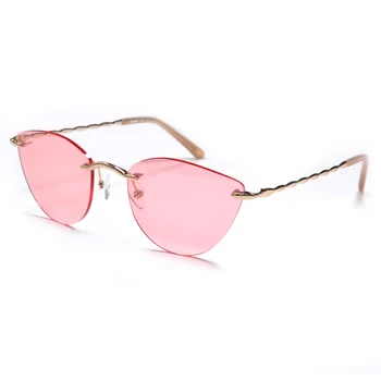 Ženske Retro Cat Eye Rimless sončna Očala Moda Svetlo Roza UV Zaščito Vožnje Odtenki Janpanses Zlato Dame sončna Očala Okvir