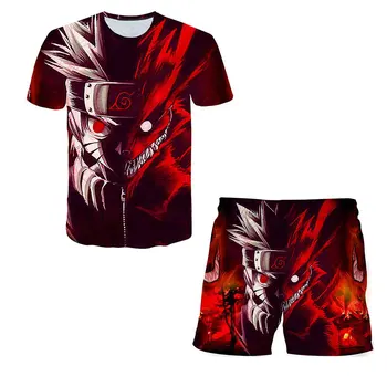 Naruto - T-shirt Otrok Kratek Rokav Obleko Majica+hlače 2pcs poliester 4-14Y Malčka Dekleta Fantje Fant Obleke, Kompleti Športnih Obleko