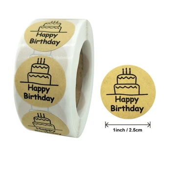 100-500 Kos 1 cm Kraft papir, Kraft Papir Torto Happy Birthday Nalepke, Nalepke za Darilo za Rojstni dan Vrečko Sim Paket za Mala Podjetja Zavijanje
