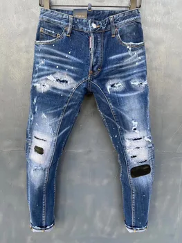 Jeans Hlače Design Kul Zgoraj Kavbojke Moški Slim Kavbojke Traper Hlače Modro Luknjo Hlače Jeans Za Moške T151