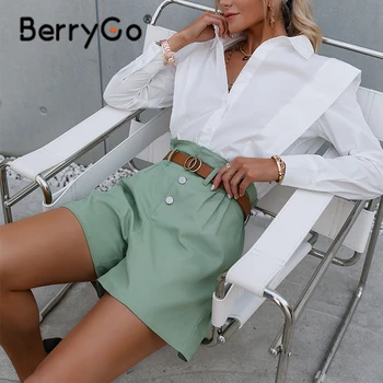 BerryGo Trdna ruffle visoko pasu priložnostne hlače ženske High street dno trdna poletje hlače Modni green office dnu 2021 nova